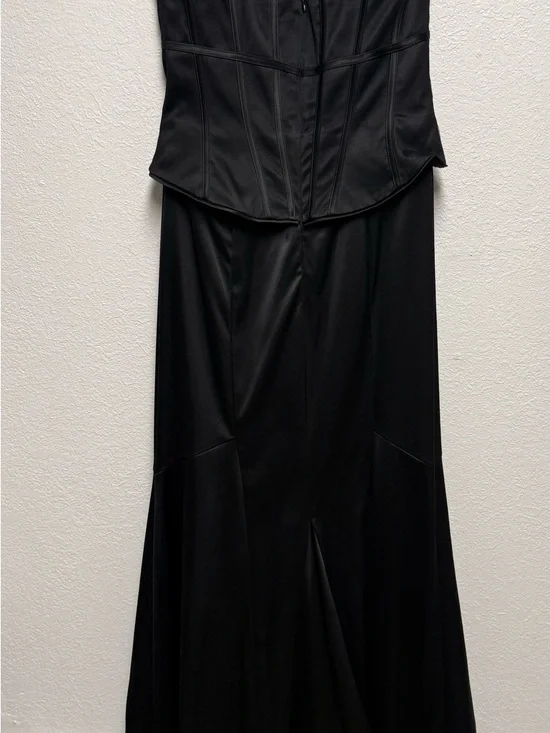 White House Black Market Black Satin Corset Maxi Dress Lace Trim Size 6 - Picture 7 of 12